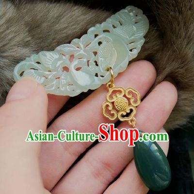 Chinese Classical Cheongsam Jade Swan Brooch Traditional Hanfu Accessories Handmade Breastpin Pendant for Women