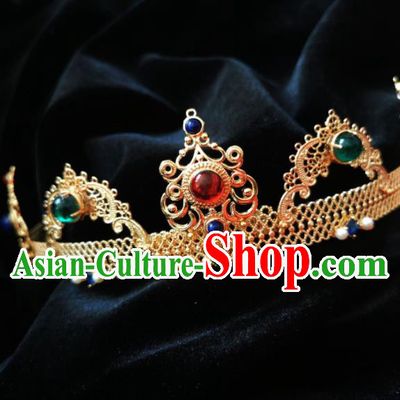 Top Grade European Queen Golden Royal Crown Retro Gems Hair Accessories for Women