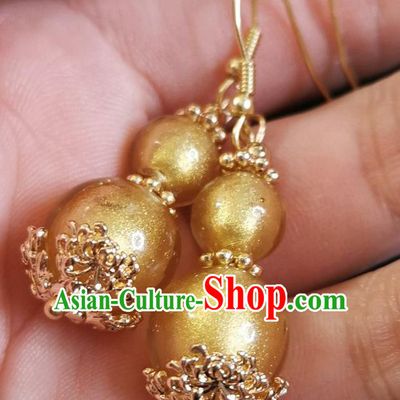 Chinese Handmade Qing Dynasty Court Earrings Traditional Hanfu Ear Jewelry Accessories Classical Golden Cucurbit Eardrop for Women