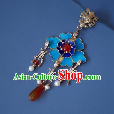 Chinese Classical Agate Tassel Brooch Traditional Hanfu Cheongsam Accessories Handmade Golden Longevity Breastpin Pendant for Women
