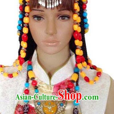 Chinese Traditional Tibetan Nationality Folk Dance Hair Clasp Decoration Handmade Zang Ethnic Headdress Hair Accessories and Necklace for Women