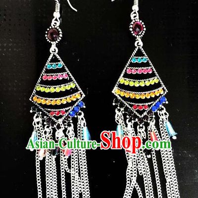 Traditional Chinese Zang Ethnic Earrings Folk Dance Ear Accessories Handmade Tibetan Nationality Tassel Colorful Sequins Eardrop for Women