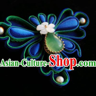 Chinese Classical Brooch Traditional Hanfu Cheongsam Accessories Handmade Blue Silk Butterfly Breastpin Pendant for Women