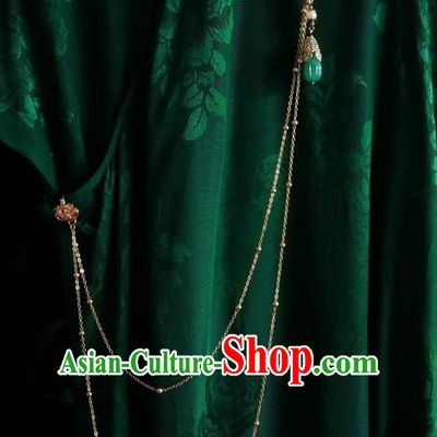 Chinese Classical Jade Brooch Traditional Hanfu Cheongsam Accessories Handmade Golden Tassel Breastpin Pendant for Women