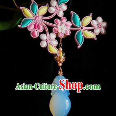 Chinese Classical Pink Silk Plum Brooch Traditional Hanfu Cheongsam Accessories Handmade Jade Vase Breastpin Pendant for Women