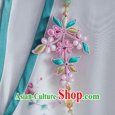Chinese Classical White Jade Vase Brooch Traditional Hanfu Cheongsam Accessories Handmade Silk Flowers Breastpin Pendant for Women