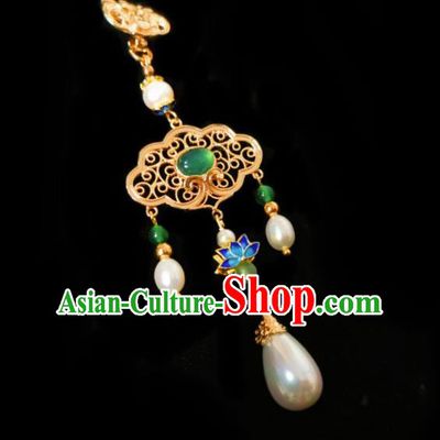 Chinese Classical Chrysoprase Brooch Traditional Hanfu Cheongsam Accessories Handmade Blueing Lotus Breastpin Pendant for Women
