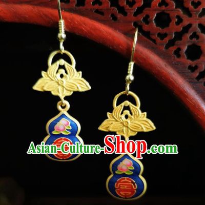 Chinese Handmade Qing Dynasty Blueing Cucurbit Earrings Traditional Hanfu Ear Jewelry Accessories Classical Court Silver Eardrop for Women