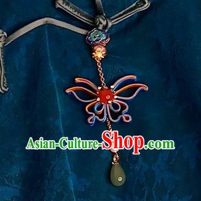 Chinese Classical Butterfly Brooch Traditional Hanfu Accessories Handmade Cheongsam Jade Breastpin Pendant for Women