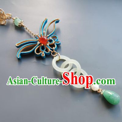 Chinese Classical Butterfly Brooch Traditional Hanfu Accessories Handmade Cheongsam Jade Rings Breastpin Pendant for Women