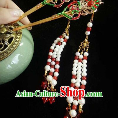 Handmade Chinese Beads Tassel Hairpins Traditional Hanfu Hair Accessories Ancient Qing Dynasty Court Hair Clip for Women