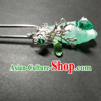 Handmade Chinese Green Glass Hairpins Traditional Hanfu Hair Accessories Ancient Court Hair Clip for Women