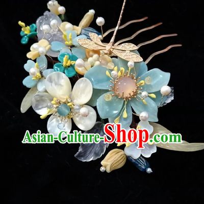 Handmade Chinese Amazonite Flowers Hair Stick Hairpins Traditional Hanfu Hair Accessories Ancient Court Dragonfly Hair Claw for Women