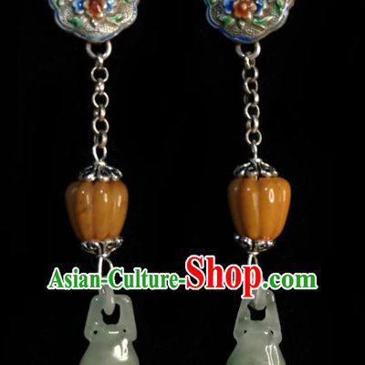 Chinese Handmade Court Jade Vase Earrings Traditional Hanfu Ear Jewelry Accessories Classical Cloisonne Eardrop for Women
