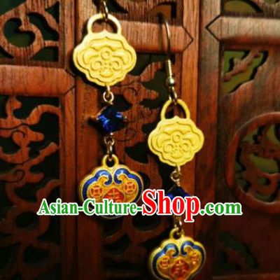 Chinese Handmade Qing Dynasty Longevity Lock Earrings Traditional Hanfu Ear Jewelry Accessories Classical Court Eardrop for Women