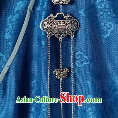 Chinese Classical Longevity Lock Brooch Traditional Hanfu Accessories Handmade Cheongsam Silver Carving Breastpin Tassel Pendant for Women