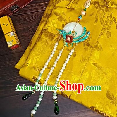 Chinese Classical Shell Brooch Traditional Hanfu Accessories Handmade Cheongsam Cloisonne Phoenix Breastpin Tassel Pendant for Women