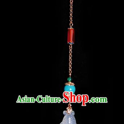 Chinese Classical Albite Goldfish Brooch Traditional Hanfu Accessories Handmade Cheongsam Breastpin Tassel Pendant for Women
