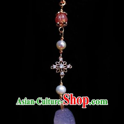 Chinese Classical Purple Albite Brooch Traditional Hanfu Accessories Handmade Cheongsam Breastpin Tassel Pendant for Women