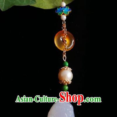 Chinese Classical White Albite Brooch Traditional Hanfu Accessories Handmade Cheongsam Breastpin Tassel Pendant for Women