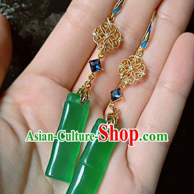 Chinese Handmade Court Jade Bamboo Earrings Traditional Hanfu Ear Jewelry Accessories Classical Eardrop for Women