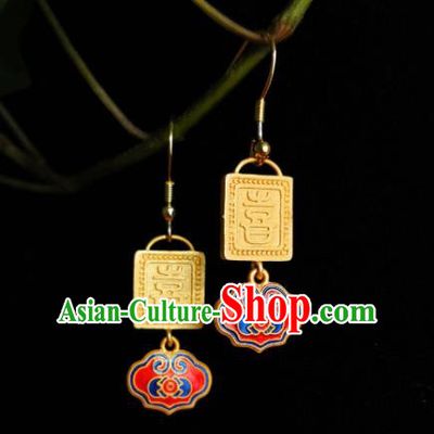 Chinese Handmade Qing Dynasty Earrings Traditional Hanfu Ear Jewelry Accessories Classical Court Cloisonne Red Eardrop for Women