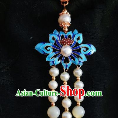 Chinese Classical Cloisonne Lotus Brooch Traditional Hanfu Cheongsam Accessories Handmade Beads Tassel Breastpin Pendant for Women