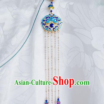 Chinese Classical Cloisonne Lotus Brooch Traditional Hanfu Cheongsam Accessories Handmade Long Tassel Breastpin Pendant for Women