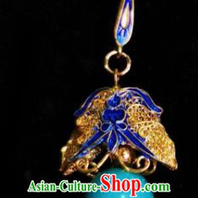 Chinese Handmade Qing Dynasty Blue Bead Earrings Traditional Hanfu Ear Jewelry Accessories Classical Eardrop for Women