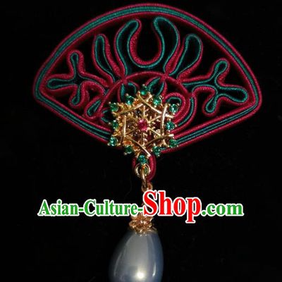 Chinese Classical Pearl Brooch Traditional Hanfu Cheongsam Accessories Handmade Silk Crystal Breastpin Pendant for Women