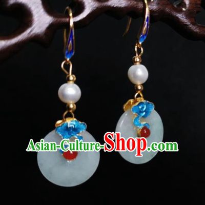 Chinese Handmade Cloisonne Cloud Earrings Traditional Hanfu Ear Jewelry Accessories Classical Jade Ring Eardrop for Women