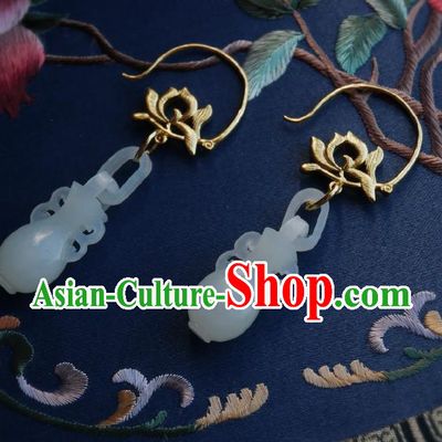 Chinese Handmade Golden Lotus Earrings Traditional Hanfu Ear Jewelry Accessories Classical Jade Vase Eardrop for Women