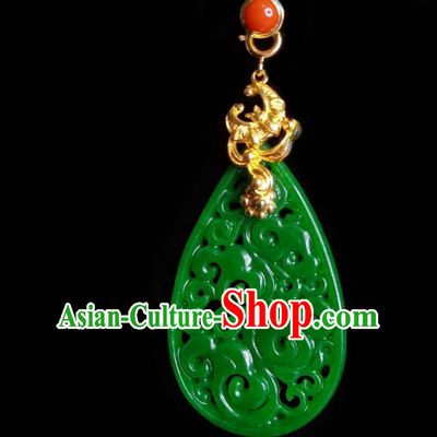 Chinese Handmade Earrings Traditional Hanfu Ear Jewelry Accessories Classical Green Jade Carving Eardrop for Women
