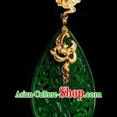 Chinese Handmade Golden Cloud Earrings Traditional Hanfu Ear Jewelry Accessories Classical Green Jade Eardrop for Women