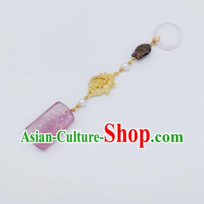 Chinese Classical Pink Chalcedony Brooch Traditional Hanfu Accessories Handmade Cheongsam Breastpin Pendant for Women