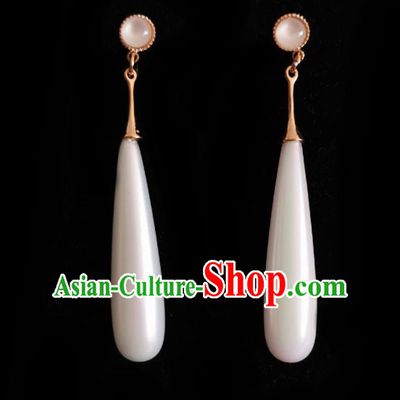 Chinese Handmade Pearl Earrings Traditional Hanfu Ear Jewelry Accessories Classical Chalcedony Eardrop for Women