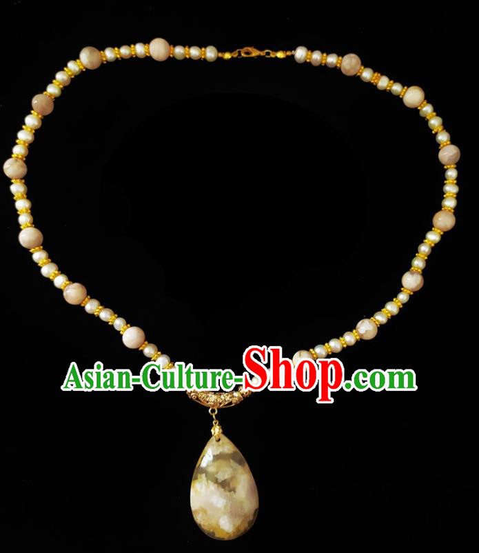 Chinese Handmade Stone Necklace Traditional Hanfu Jewelry Accessories Beads Necklet for Women