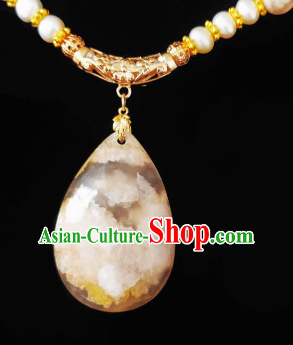 Chinese Handmade Stone Necklace Traditional Hanfu Jewelry Accessories Beads Necklet for Women