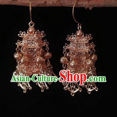 Chinese Handmade Court Champagne Earrings Traditional Hanfu Ear Jewelry Accessories Classical Qing Dynasty Palace Eardrop for Women