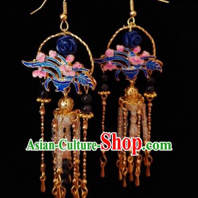 Chinese Handmade Palace Cloisonne Earrings Traditional Hanfu Ear Jewelry Accessories Classical Qing Dynasty Basket Eardrop for Women