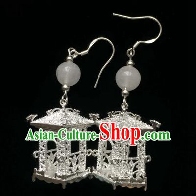 Chinese Handmade Argent Pavilion Earrings Traditional Hanfu Ear Jewelry Accessories Classical Qipao Eardrop for Women