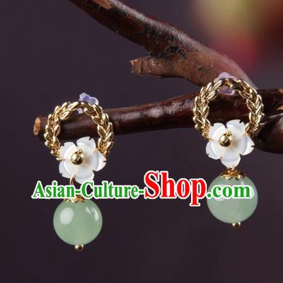 Traditional Chinese Green Bead Ear Accessories Handmade Eardrop National Cheongsam Earrings for Women