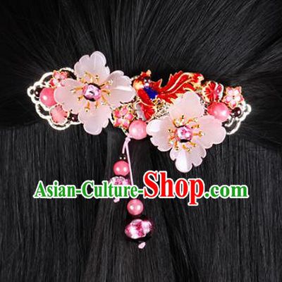Chinese Traditional Cloisonne Red Bird Hair Claw Hair Accessories Decoration Handmade Hair Accessories Pink Flowers Hair Stick for Women