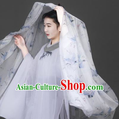 Chinese Traditional Ancient Female Swordsman Headwear Handmade Chivalrous Women Hanfu White Veil Bamboo Hat