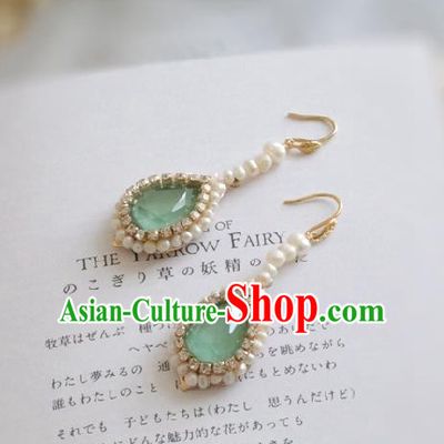 Princess Handmade Pearls Earrings Fashion Jewelry Accessories Classical Crystal Green Eardrop for Women