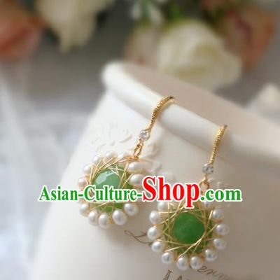 Princess Handmade Green Earrings Fashion Jewelry Accessories Classical Pearls Eardrop for Women