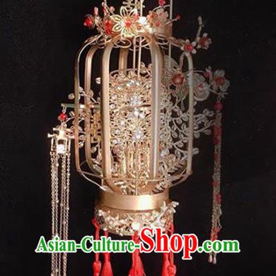 Handmade Chinese Wedding Prop Golden Lantern Top Grade Bride Accessories Photography Portable Lamp for Women
