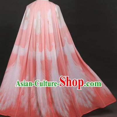 Traditional Chinese Hanfu Pink Chiffon Cloak Ancient Costume Cape for Women