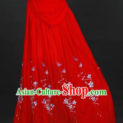 Traditional Chinese Hanfu Red Cloak Ancient Costume Embroidered Butterfly Flowers Cape with Cap for Women