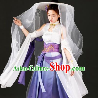 Traditional Chinese Cosplay Hanfu Dress Ancient Female Swordsman Purple Costume for Women